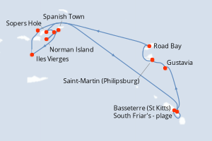 Carte itinéraire croisière Îles au Trésor - 7 jours au départ de Saint-Martin (Philipsburg) - Caraïbes Bahamas