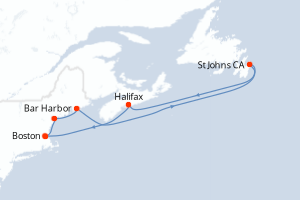 Carte itinéraire croisière États-Unis, Canada - 7 jours au départ de Boston - Amérique du Nord