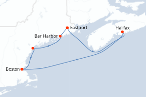 Carte itinéraire croisière États-Unis, Canada - 7 jours au départ de Boston - Amérique du Nord