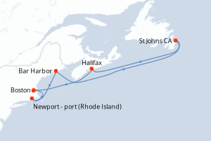 Carte itinéraire croisière États-Unis, Canada - 7 jours au départ de Boston - Amérique du Nord