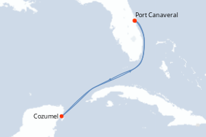 Carte itinéraire croisière États-Unis, Mexique - 4 jours au départ de Port Canaveral - Caraïbes Bahamas