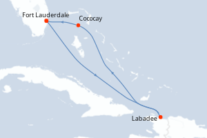 Carte itinéraire croisière États-Unis, Haïti, Bahamas - 5 jours au départ de Fort Lauderdale - Caraïbes Bahamas