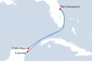 Carte itinéraire croisière États-Unis, Mexique - 5 jours au départ de Port Canaveral - Caraïbes Bahamas