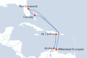 Carte itinéraire croisière États-Unis, Pays-Bas, République Dominicaine, Bahamas - 9 jours au départ de Port Canaveral - Caraïbes Bahamas