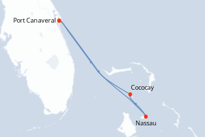 Carte itinéraire croisière États-Unis, Bahamas - 4 jours au départ de Port Canaveral - Caraïbes Bahamas