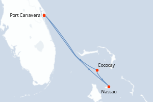 Carte itinéraire croisière États-Unis, Bahamas - 4 jours au départ de Port Canaveral - Caraïbes Bahamas