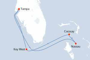 Carte itinéraire croisière États-Unis, Bahamas - 6 jours au départ de Tampa - Caraïbes Mexique