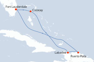 Carte itinéraire croisière États-Unis, République Dominicaine, Haïti, Bahamas - 6 jours au départ de Fort Lauderdale - Caraïbes Bahamas