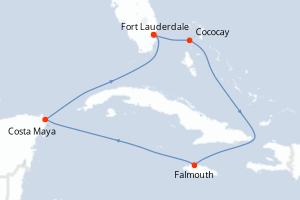 Carte itinéraire croisière États-Unis, Bahamas, Jamaïque, Mexique - 7 jours au départ de Fort Lauderdale - Caraïbes Bahamas