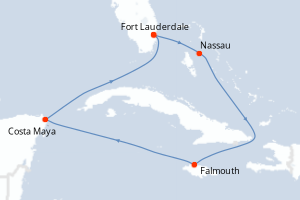 Carte itinéraire croisière États-Unis, Bahamas, Jamaïque, Mexique - 7 jours au départ de Fort Lauderdale - Caraïbes Bahamas
