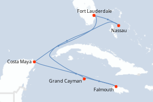Carte itinéraire croisière États-Unis, Bahamas, Caïmans (Îles), Jamaïque, Mexique - 8 jours au départ de Fort Lauderdale - Caraïbes Bahamas