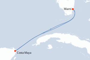 Carte itinéraire croisière États-Unis, Mexique - 4 jours au départ de Miami - Caraïbes Bahamas