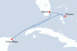 Carte itinéraire croisière États-Unis, Mexique, Bahamas - 5 jours au départ de Miami - Caraïbes Bahamas