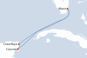 Carte itinéraire croisière États-Unis, Mexique - 5 jours au départ de Miami - Caraïbes Bahamas