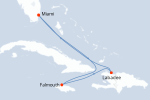 Carte itinéraire croisière États-Unis, Jamaïque, Haïti - 5 jours au départ de Miami - Caraïbes Bahamas