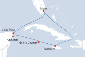 Carte itinéraire croisière États-Unis, Jamaïque, Caïmans (Îles), Mexique - 7 jours au départ de Miami - Caraïbes Bahamas