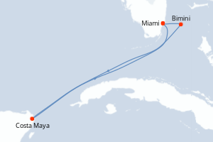 Carte itinéraire croisière États-Unis, Bahamas, Mexique - 5 jours au départ de Miami - Caraïbes Bahamas