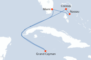 Carte itinéraire croisière États-Unis, Bahamas, Caïmans (Îles) - 6 jours au départ de Miami - Caraïbes Bahamas
