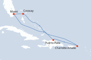 Carte itinéraire croisière États-Unis, Royaume-Uni, République Dominicaine, Bahamas - 7 jours au départ de Miami - Caraïbes Bahamas
