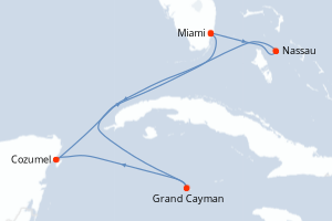 Carte itinéraire croisière États-Unis, Bahamas, Caïmans (Îles), Mexique - 7 jours au départ de Miami - Caraïbes Bahamas