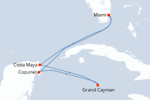 Carte itinéraire croisière États-Unis, Caïmans (Îles), Mexique - 7 jours au départ de Miami - Caraïbes Bahamas