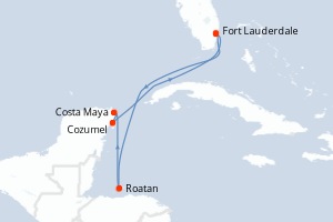 Carte itinéraire croisière États-Unis, Honduras, Mexique - 6 jours au départ de Fort Lauderdale - Caraïbes Bahamas