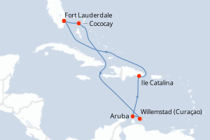 Carte itinéraire croisière États-Unis, Bahamas, Pays-Bas, République Dominicaine - 9 jours au départ de Fort Lauderdale - Caraïbes Bahamas