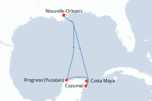 Carte itinéraire croisière États-Unis, Mexique - 7 jours au départ de Nouvelle-Orleans - Caraïbes Mexique