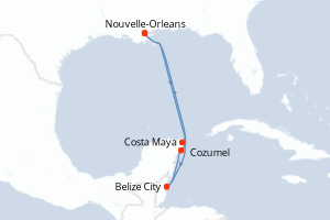 Carte itinéraire croisière États-Unis, Belize, Mexique - 7 jours au départ de Nouvelle-Orleans - Caraïbes Mexique