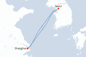 Carte itinéraire croisière Chine, Corée du Sud - 5 jours au départ de Shanghai - Asie