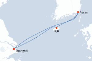 Carte itinéraire croisière Chine, Japon, Corée du Sud - 5 jours au départ de Shanghai - Asie