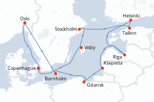 Carte itinéraire croisière Noruega, Dinamarca y Suecia - 12 jours au départ de Copenhague - Europe du Nord
