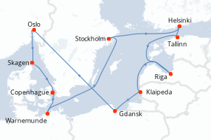 Carte itinéraire croisière Noruega, Dinamarca y Suecia - 12 jours au départ de Copenhague - Europe du Nord