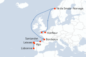 Carte itinéraire croisière Péninsule ibérique et cités fortifiées d Atlantique - 10 jours au départ de Lisbonne - Atlantique