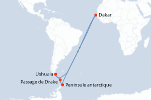 Carte itinéraire croisière L?Antarctique emblématique - 10 jours au départ de Ushuaia - Antarctique