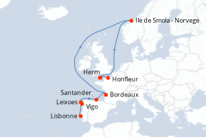 Carte itinéraire croisière Péninsule ibérique et cités fortifiées d Atlantique - 10 jours au départ de Lisbonne - Atlantique