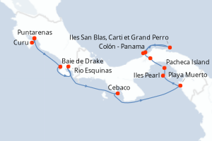Carte itinéraire croisière Secrets d Amérique centrale - 10 jours au départ de Puntarenas - Riviera Mexicaine