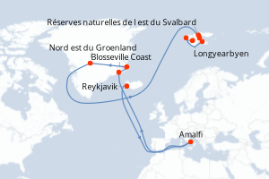 Carte itinéraire croisière Au c?ur des glaces de l Arctique, du Groenland au Svalbard - 16 jours au départ de Reykjavik - Spitzberg