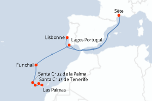 Carte itinéraire croisière Îles volcaniques et cités historiques de l Atlantique Nord - 10 jours au départ de Las Palmas - Atlantique