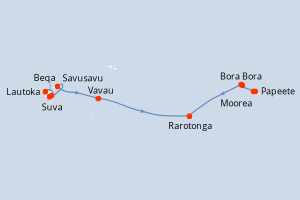Carte itinéraire croisière Archipels et cultures ancestrales du Pacifique Sud - 14 jours au départ de Lautoka - Tahiti