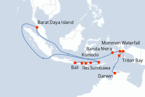 Carte itinéraire croisière Odyssée tropicale indonésienne - 12 jours au départ de Bali - Australie Nouvelle Zélande