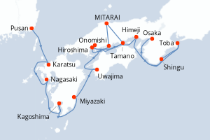 Carte itinéraire croisière Au c?ur du Japon authentique - 12 jours au départ de Pusan - Asie