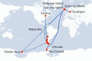 Carte itinéraire croisière L essentiel des fjords chiliens - 14 jours au départ de Valparaíso - Antarctique