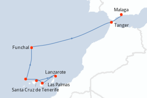 Carte itinéraire croisière Des Canaries à Málaga, aux rythmes de la musique espagnole - 8 jours au départ de Santa Cruz de Tenerife - Méditerranée