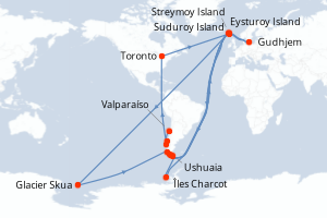 Carte itinéraire croisière L?essentiel des fjords chiliens - 14 jours au départ de Valparaíso - Antarctique