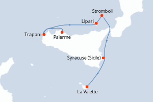 Carte itinéraire croisière Escapade sicilienne - 5 jours au départ de Palerme - Méditerranée