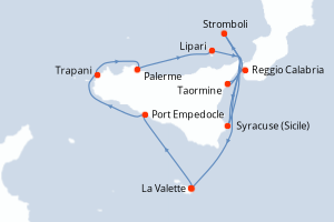 Carte itinéraire croisière Rivages authentiques d?Italie - 8 jours au départ de La Valette - Méditerranée