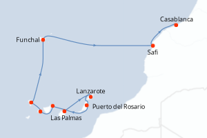 Carte itinéraire croisière Odyssée atlantique des Canaries aux rivages marocains - 10 jours au départ de Las Palmas - Maghreb