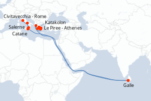 Carte itinéraire croisière Civilisations antiques, de l Italie à la Grèce - 10 jours au départ de Civitavecchia - Rome - Méditerranée