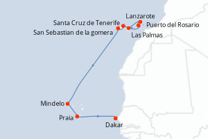 Carte itinéraire croisière Entre volcans et océan, des Canaries au Cap-Vert - 10 jours au départ de Las Palmas - Ouest Africain